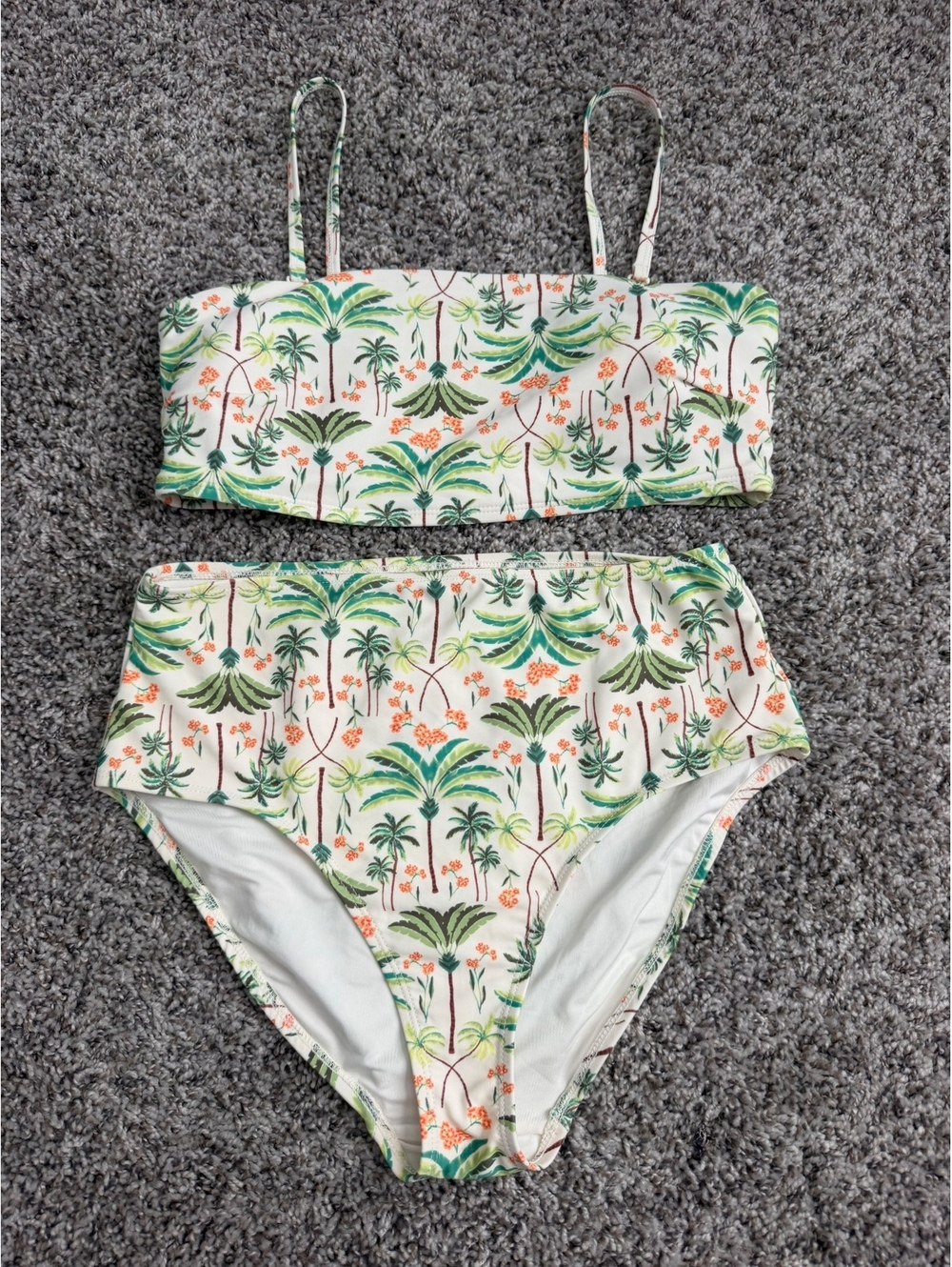 Old Navy Two Piece Bandeau Top/High Waisted Button Tropical Print Women's Size L